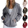 Hoodie Women Long Sleeves Zipper Casual Outerwear Solid Color Warm Cardigan Autumn Winter Drawstring Loose