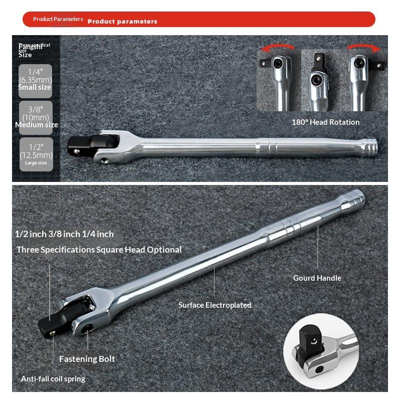 Drive Breaker Bar Wrench Socket 6/10/12Inch Extension 180-Degree Cr-V Flex Head And Engraved Non-Slip Handle Repair Tools