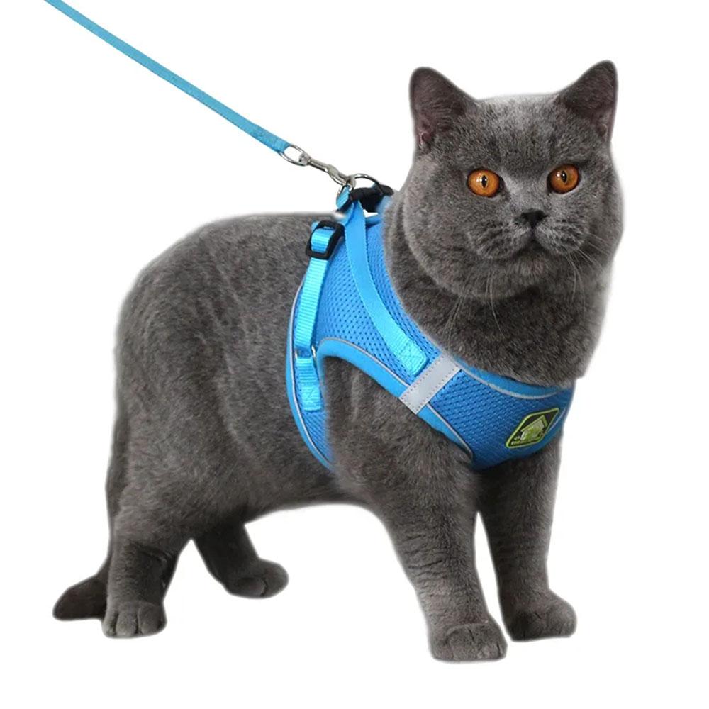Escape Proof Cat Vest Harness with Leash Adjustable Reflective Puppies Kitten Collar Vest Small Dog Breathable Harness Pet Leads