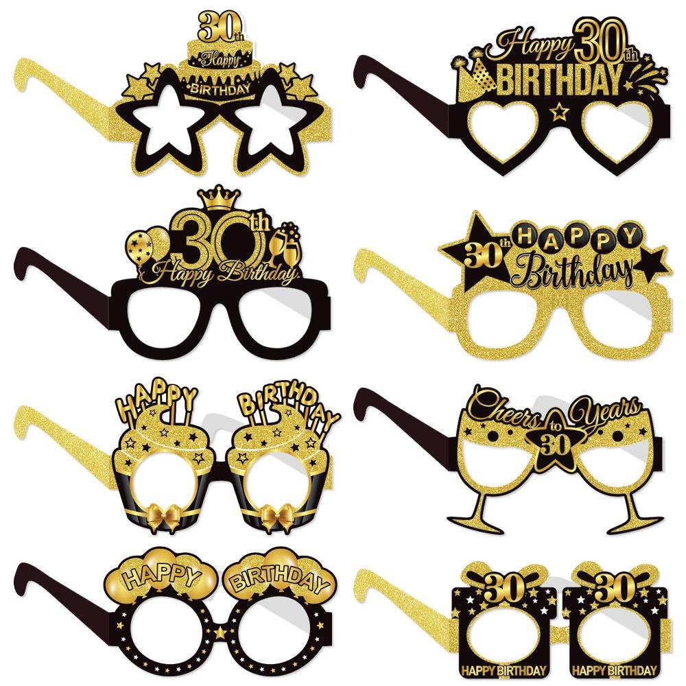 16pcs Amazon's New Product Birthday Party Decoration Paper Glasses - Black and Gold 18-year-old and 60-year-old Birthday Photo Props Glasses