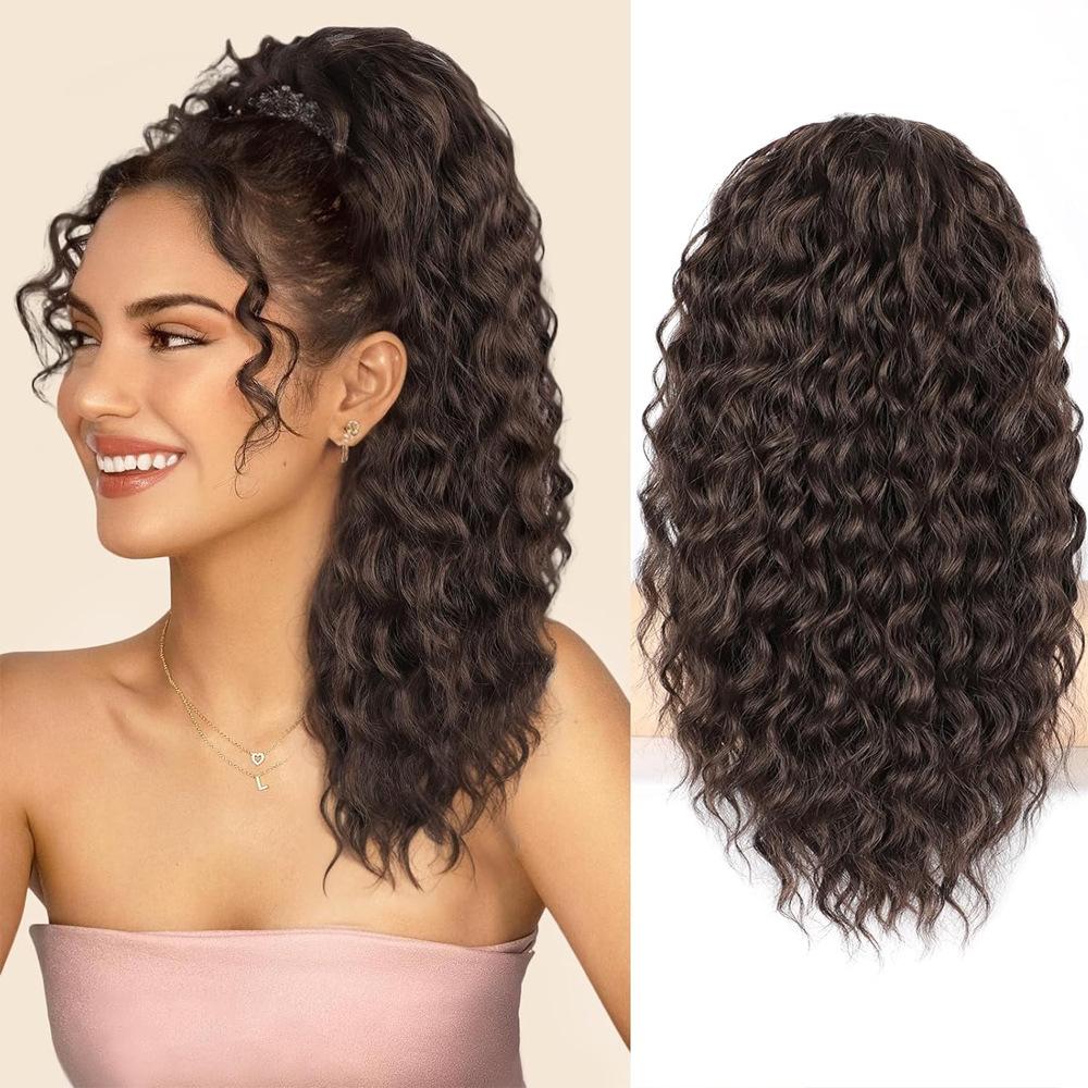 Women's Long Curly Hair Ponytail Natural Deep Wave Wig
