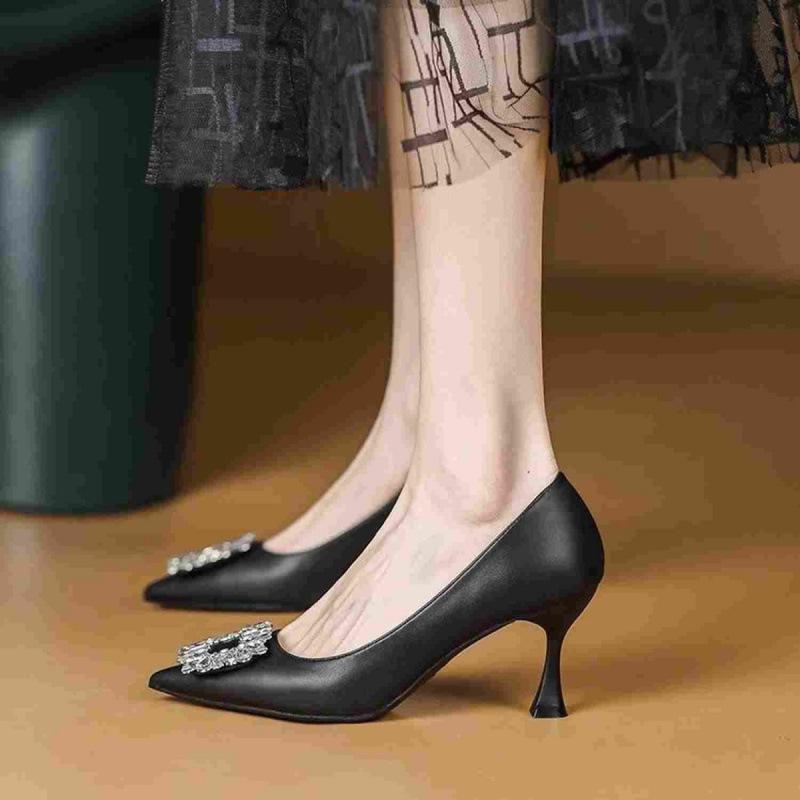 

2024 Женские французские туфли-лодочки на шпильке с острым носком и стразами: Элегантные туфли-лодочки на низком каблуке Size 34