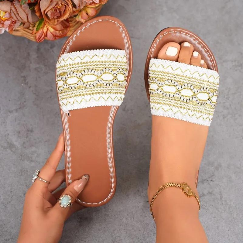 Fashion Women's Shoes 2024 Open Toe Women's Slippers Casual Daily Slippers Women Color Matching Plus Size Flat with Outdoor Sandals