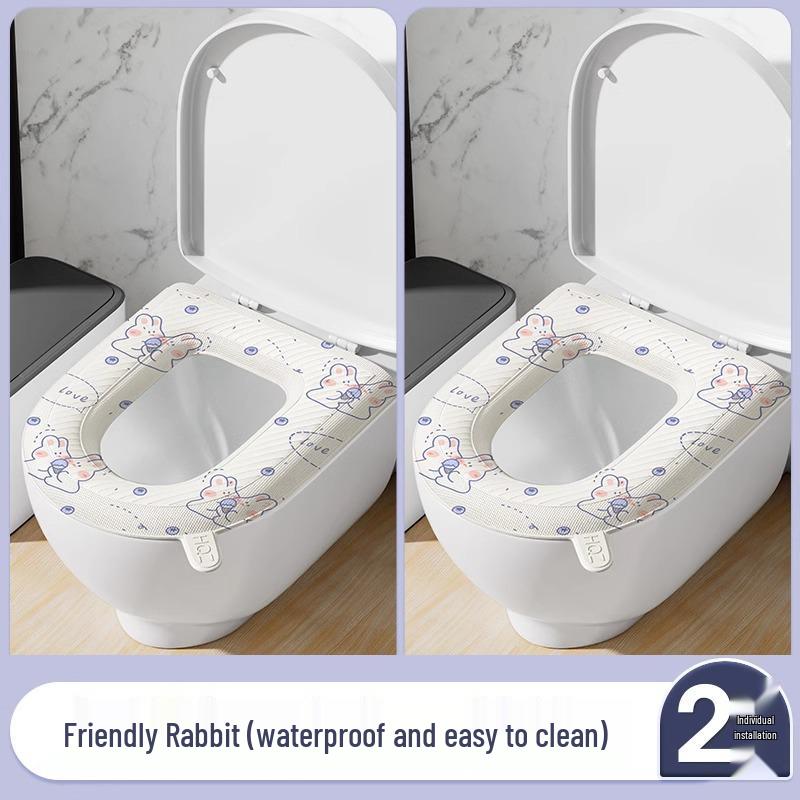Cartoon Waterproof Toilet Seat Cover with Handle - Universal Four-Season Cushion
