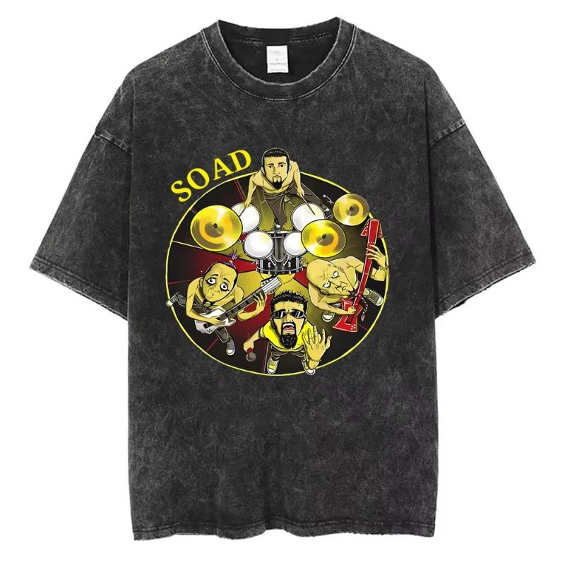 T-shirt Vintage Lavé System Of A Down Homme Rétro Rock Metal T-shirts Oversize Homme Décontracté Coton Haute Qualité