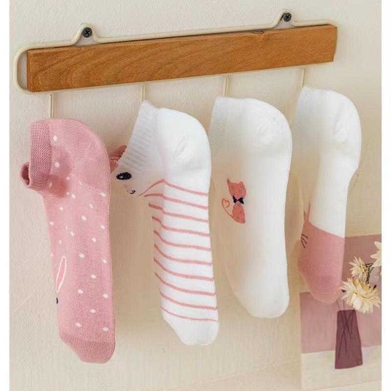 5 Pairs Womens Socks Kitty Crew Short Socks Creative Printing Socks Cartoon Cute Kitten Ankle Sock
