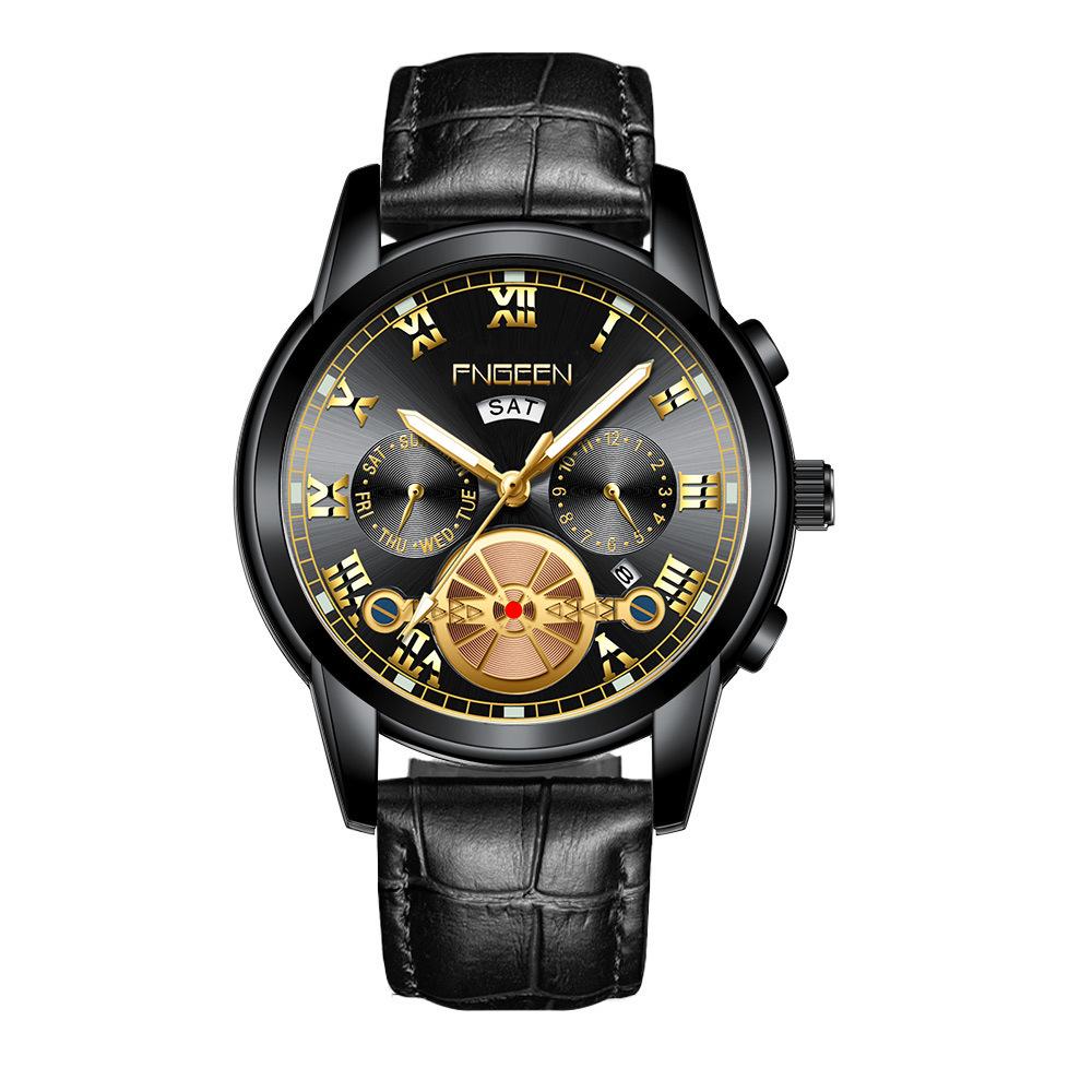 Orologio da uomo FenZun con Tourbillon Volante Nero e Cinturino in Acciaio con Diamanti Neri