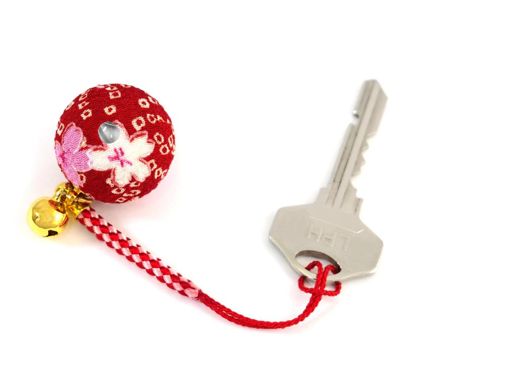 Blume Chirimen Kaleidoskop Glocke Japanischer Chirimen Netsuke Hergestellt als Souvenir Kirsche [Zune] (8 mm) Schlüsselanhänger, Japan, (Rote Blüte)