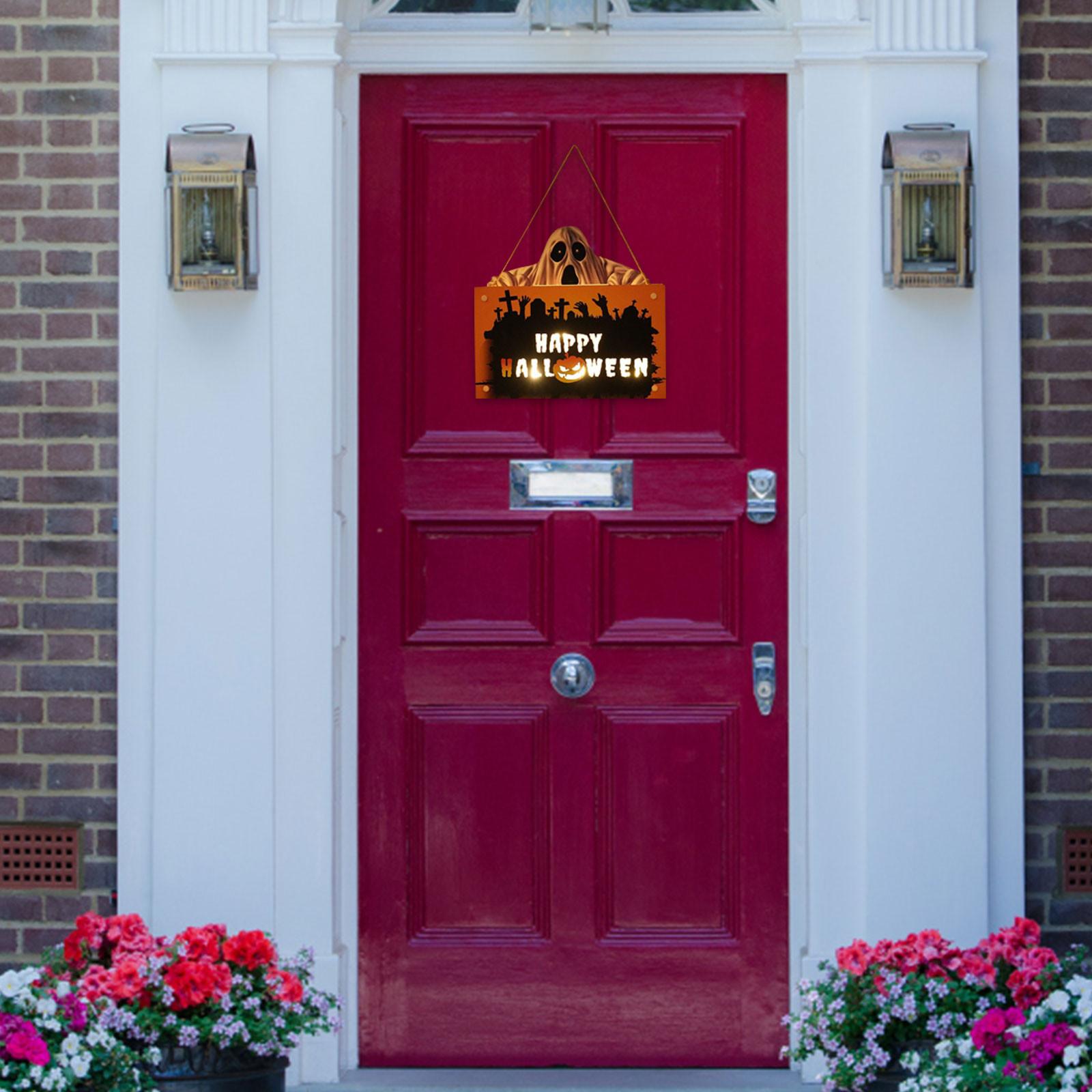 

Хэллоуин висит светодиодные украшения призрак настенные знаки деревянные двери висят One Size