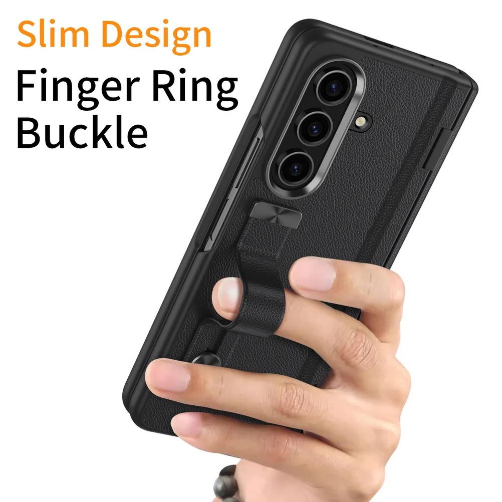 Luxury Business Bottom Stand Hinged Ring Holder Tempered Glass Film Phone Case for Samsung Galaxy Z Fold 7 6 5 4 3 Protect Cover