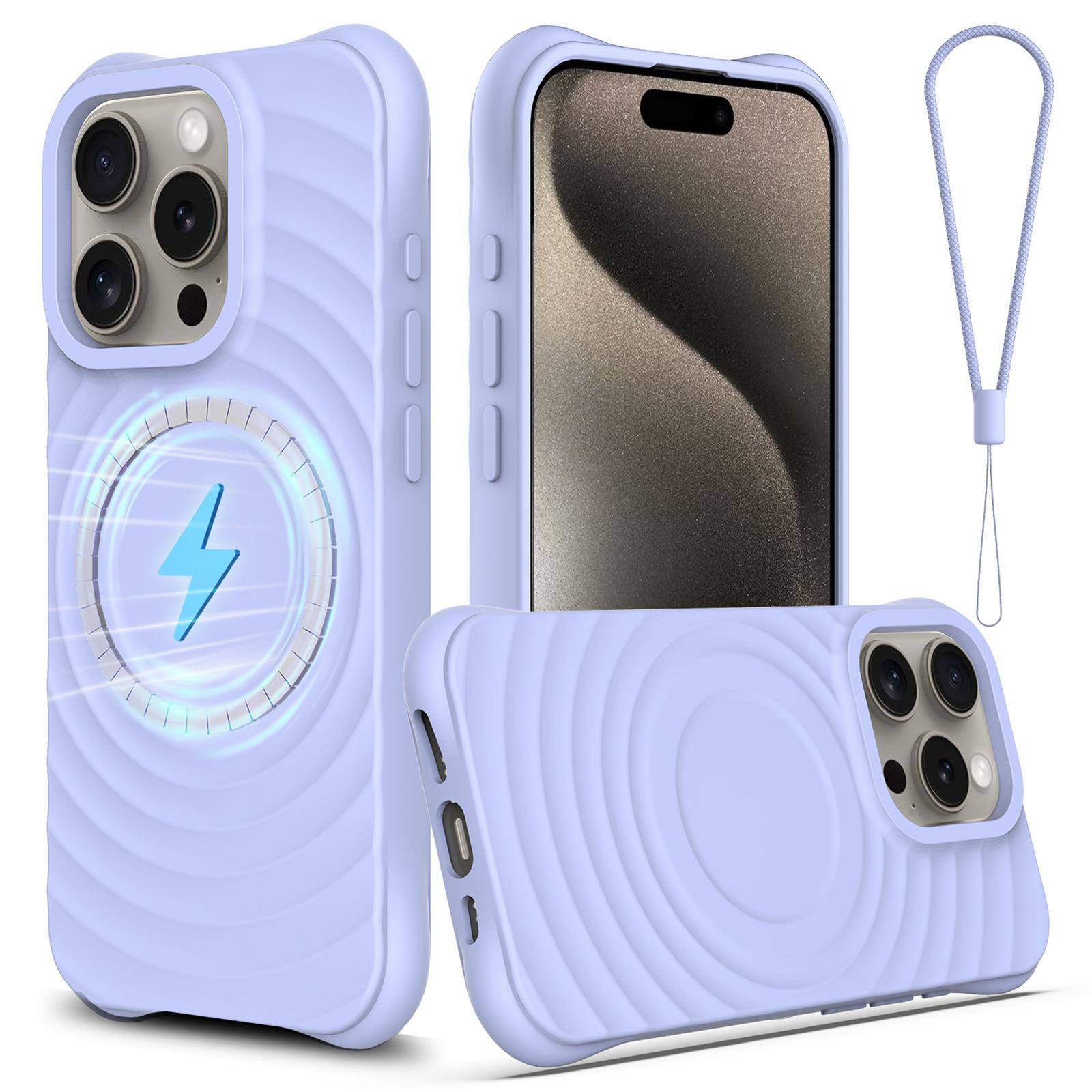 

For iPhone 16 Pro Case Compatible with MagSafe Ripple Texture Liquid Silicone Protective Cover with Strap F