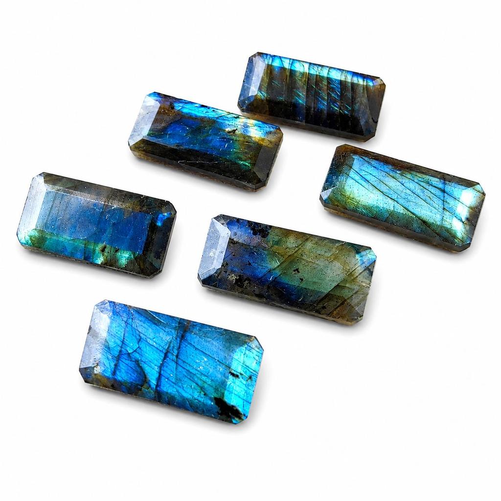 Blue Flash Labradorite Emerald Cut Faceted Cabochon | AAA Quality Calibrated Gemstone for Jewelry Making