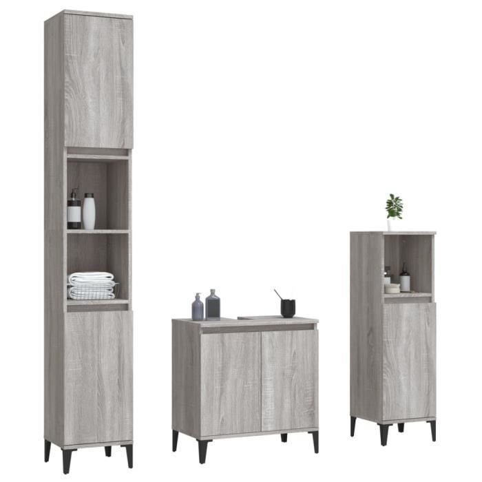 VidaXL Ensemble de meubles de salle de bain 3 pcs Sonoma gris 3185595