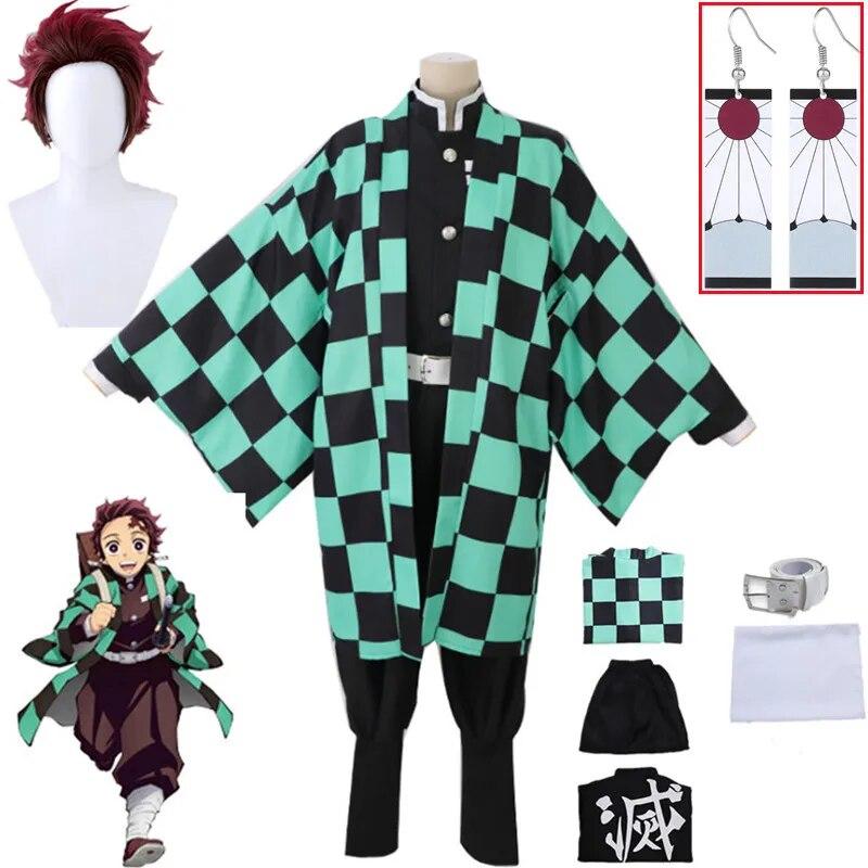 Anime Demon Slayers Cosplay Costume Tanjirou Kamado Kimetsu No Yaiba Men Kimono Uniform Disfraz Halloween Party Demonias Clothes