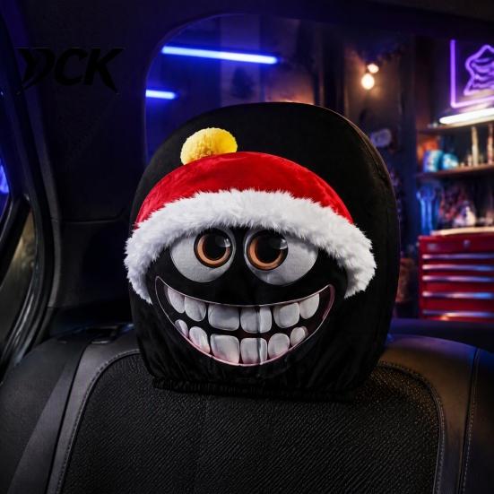 Holiday Themed Car Accessories 2Pcs Santa Headrest Covers, Christmas Printed Pillow Cases, Universal Fit Auto Interior Decoration for Most Vehicles,