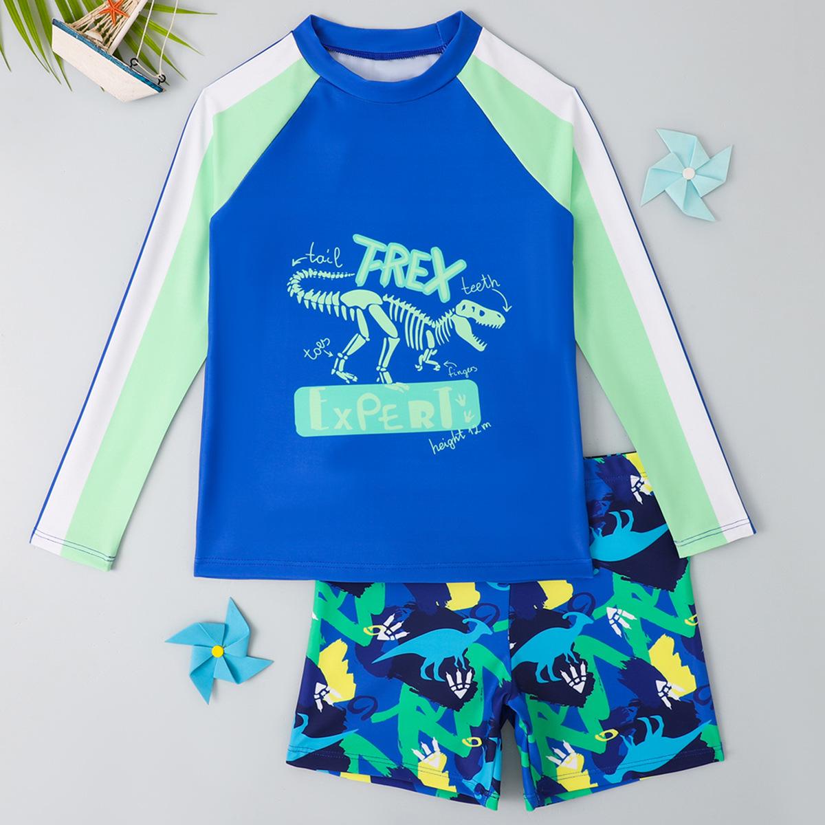 

Детский купальный комплект с длинным рукавом с динозаврами и шортами-боксерами - Быстросохнущая защита от солнца для мальчиков 9 Years синий