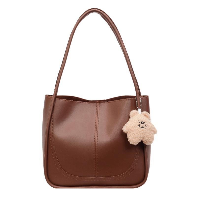 Bag women's texture solid color splicing PU simple retro largecapacity commuting portable shoulder bag underarm tote bag