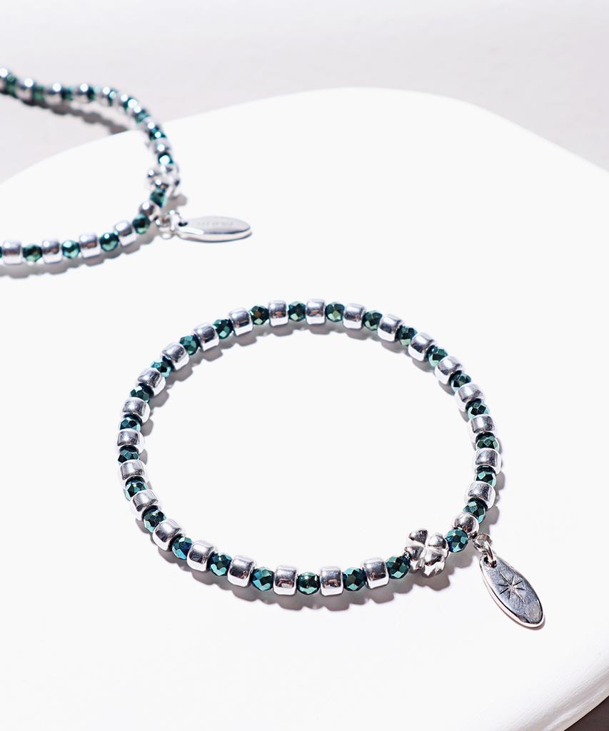 Polalita Deep Green & Cube Clover Point Bracelet (Plt-Br-115_Gn)