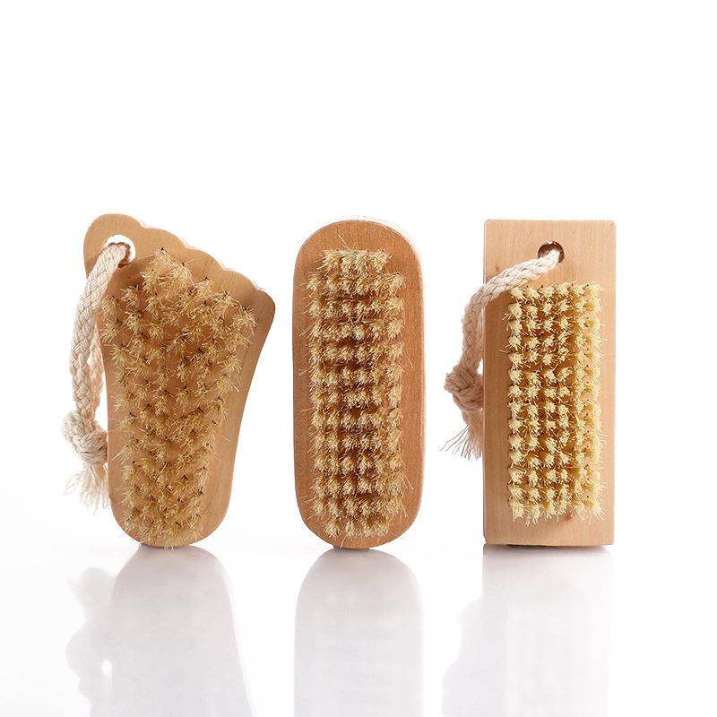 Wooden Cleaning Nail Brushes Manicure Pedicure Soft Remove Dust Nail Brushes File Care Tools With Hanging Rope Exfoliating