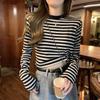 Women's Striped Round Neck Long Sleeved T-shirt Casual Short Top