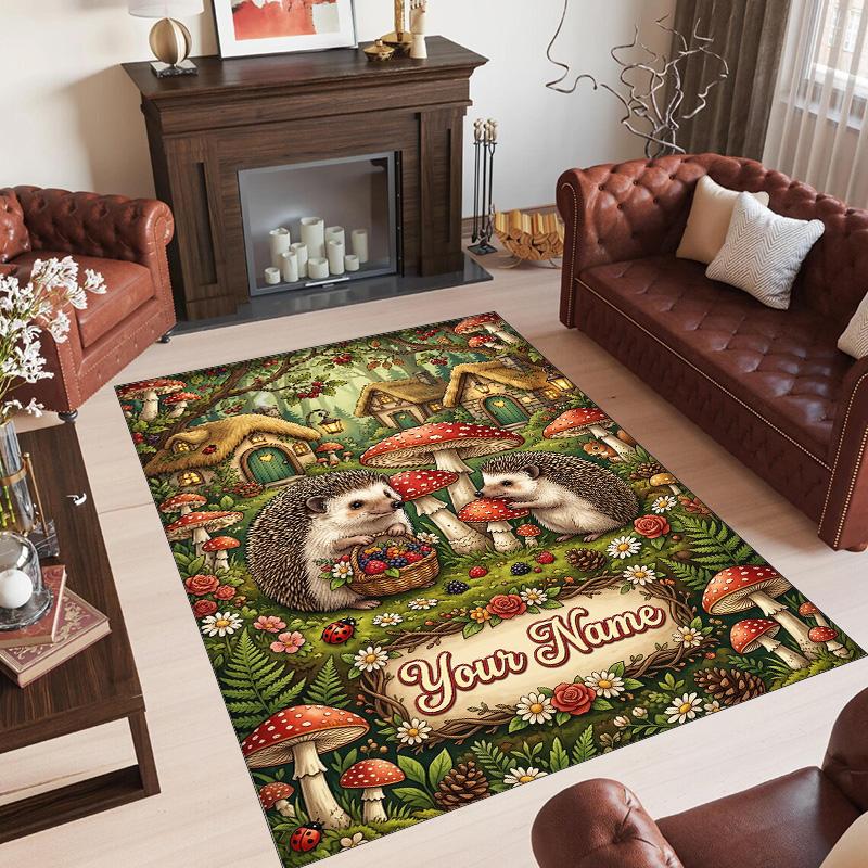 Forest Theme Crystal Velvet Floor Rug Personalized Custom Name Text Warm Carpet Home Decoration