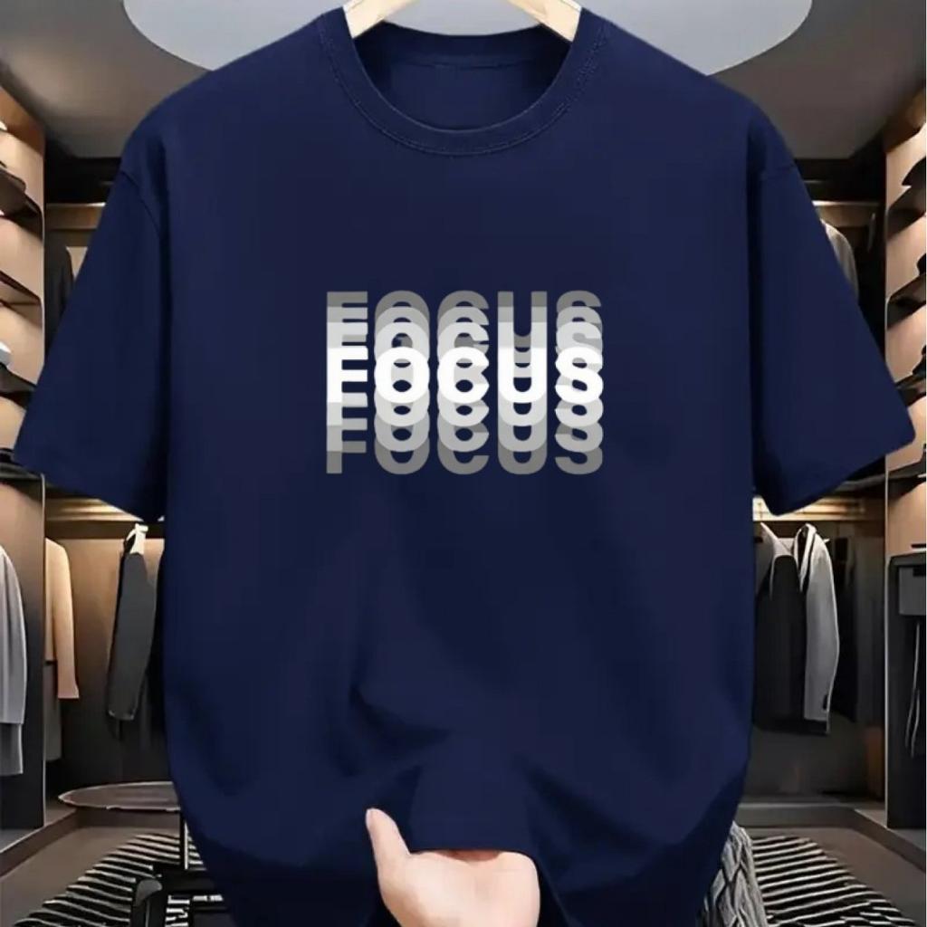 Men's Summer Cotton Fashionable Casual Loose Focus Letter Pattern Printed Sports Round Neck Short Sleeve T-shirt