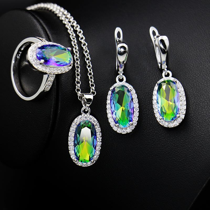 

Новый комплект из трех предметов: ожерелье, серьги и кольцо с овальным цирконием — модный и легкий, роскошный Size 9 ring set