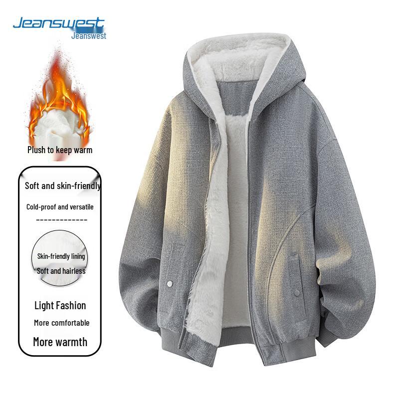 JEANSWEST Men s Winter Plush Thickened Warm Loose Casual Jacket 2XL