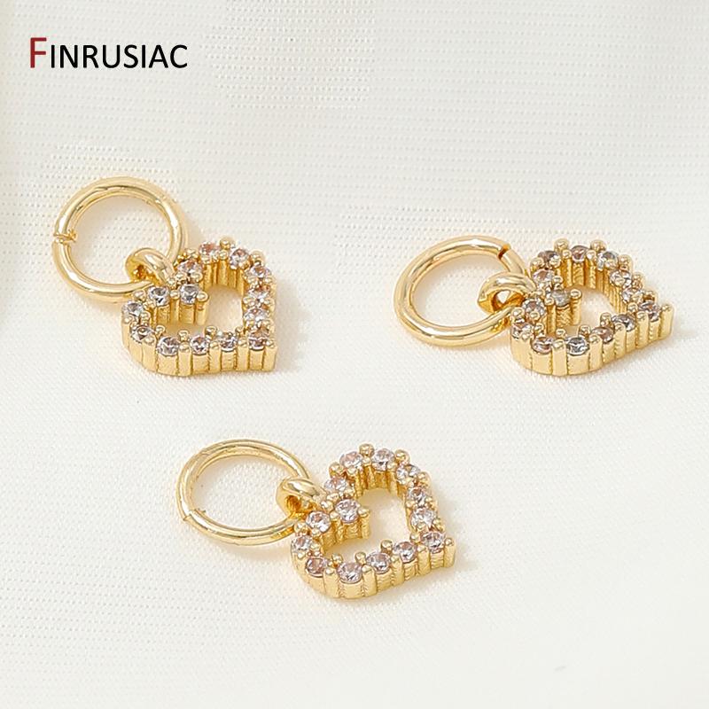 14K Gold Plated Brass Cute Heart Charms Pendants For Jewelry,Inlaid Zircon Pendant For DIY Necklace Bracelet Making Accessories