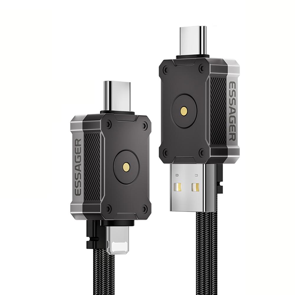 

ESSAGER ES-X63 1m 4 in 1 Data Cable USB-A/Type-C to Type-C/8Pin Multi-Function Charging Cord A