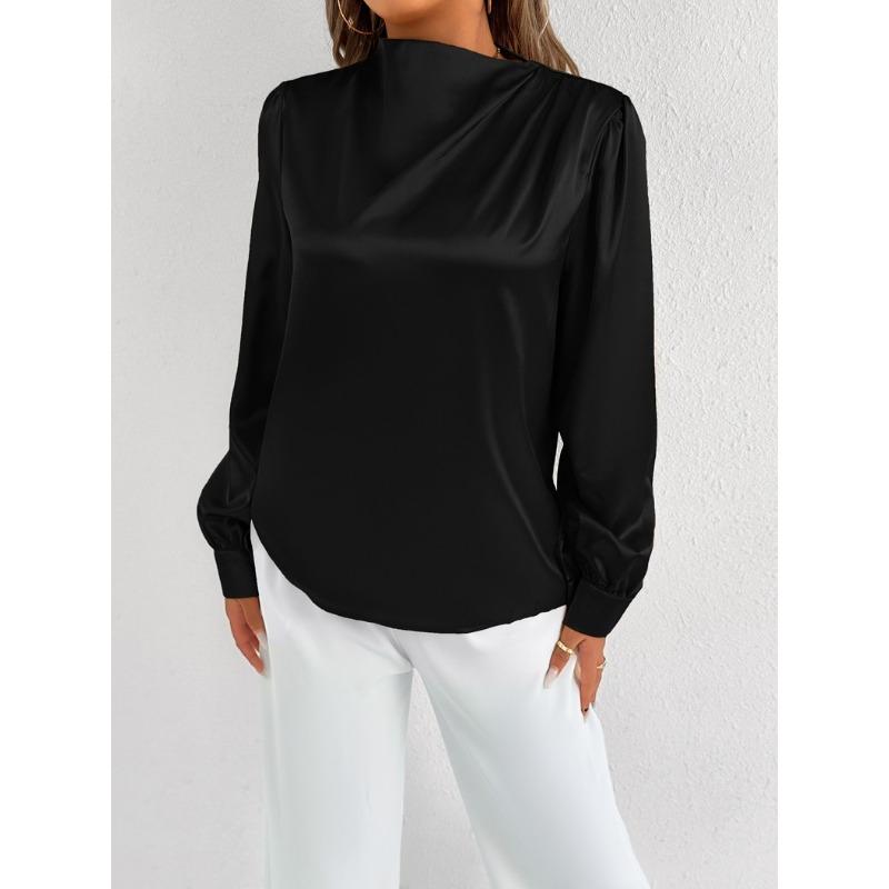 Light Transparent Solid Color Long Sleeved Top Satin Women’s Blouses & Shirts