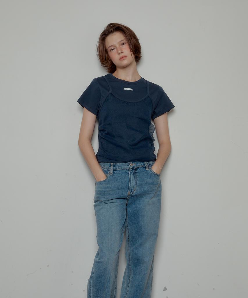 Leteoli Bustier Layered T-Shirt_Navy