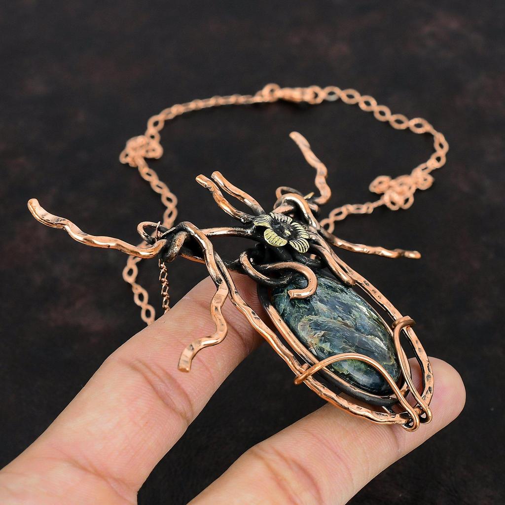 Kyanite Necklace Copper Wire Wrapped Necklace Adjustable Necklace Handmade Copper Jewelry Gemstone Necklace Designer Jewelry Engagement Gift