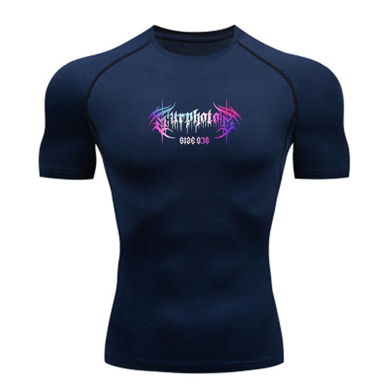 Men's Compression Fitness Sport T-Shirt, Quick Dry Breathable Athletic Workout Top, Stylish Gradient Metal Print Gym Training Activewear for Running E