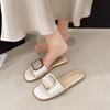 Women's Summer Flat Square-Toe Slide Sandals, Fashionable Outdoor Casual Footwear, Available In Large Sizes.