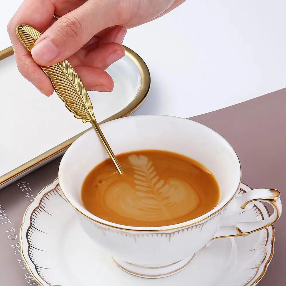 Teaspoon Creative Feather Stainless Steel Spoon for Ice Cream Colorful Dessert Spoon Accessories Tableware Decoration