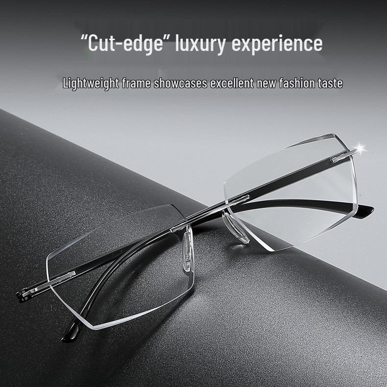 Ultra-Light Men s Rimless Diamond-Cut Auto Light-Sensing Anti-Blue Myopia Glasses