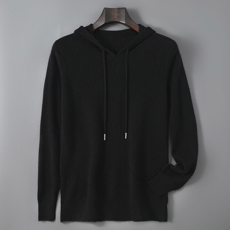 Men's Pure Wool Hoodie - Soft, Comfortable, Long Sleeve Knitwear for Autumn & Winter.