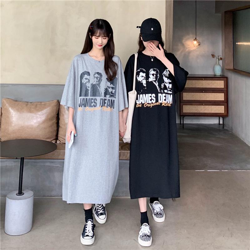 Korean Style Knee-Length Nightdress for Plus Size Women - Loose, Casual, and Comfortable Spring/Summer Dress.