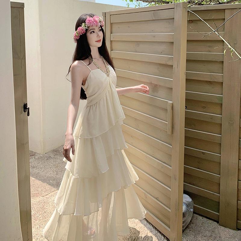 Neck Collar Sling Fairy Cake Long Dress Fairy Thin Temperament Vacation Dress Vacation Dress