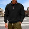 Men's Solid-color Casual Fleece Hoodie, Men's Loose Stand-up Collar Semi-zipper Casual Sport Pullover Hoodie