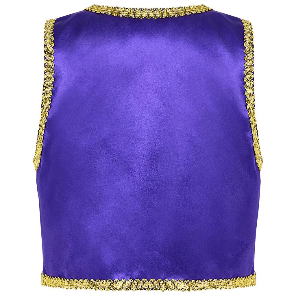 Jongens Arabische Prins Kostuum Open Voorzijde Gouden Mouwloos Vest Halloween Cosplay Fancy Dress Up