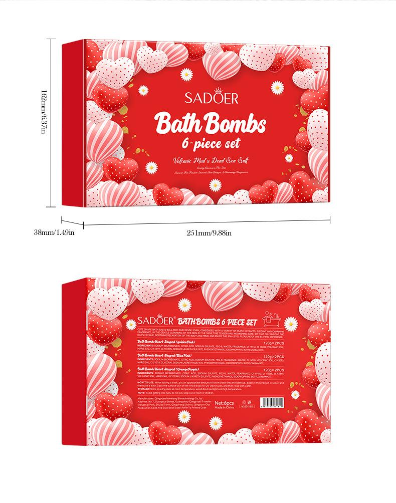 Bath Salt Ball 6-piece Set, Heart-shaped Bath Bomb Bath Salt Ball Boxed Skin Care Products