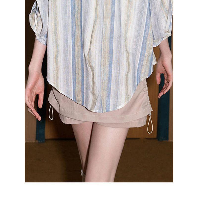 Coolhut2026 Spring and Summer New Product Lazy Rainbow Line Shirt Jacket Blue Stripesd Off-Shoulder Women's Long Sleeves