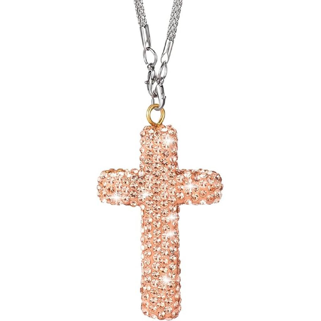 Crystal Cross Car Rear View Mirror Charm, Bling Rhinestone Car Hanging Accessories