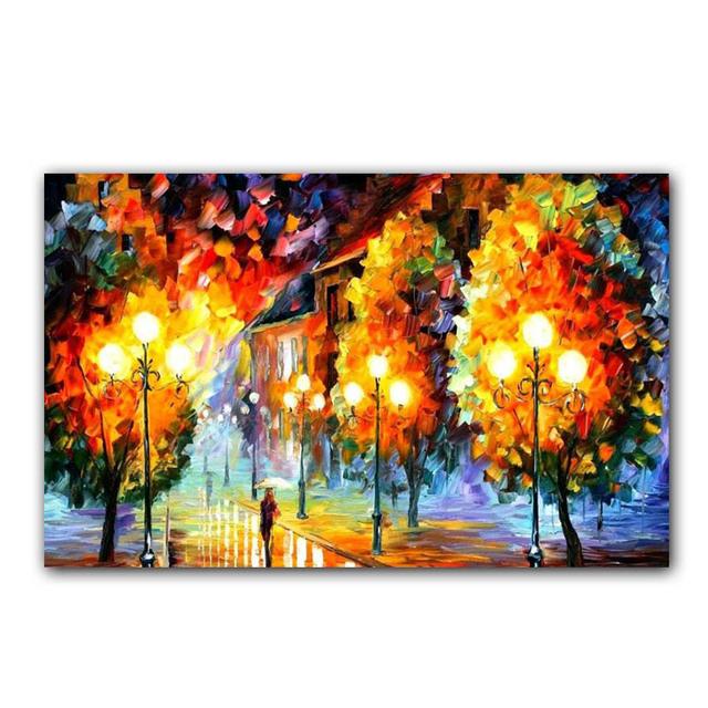 World Famous Street Scenery Canvas s Night Scene Canvas Picture European Oil Print for Living Room Wall Decor