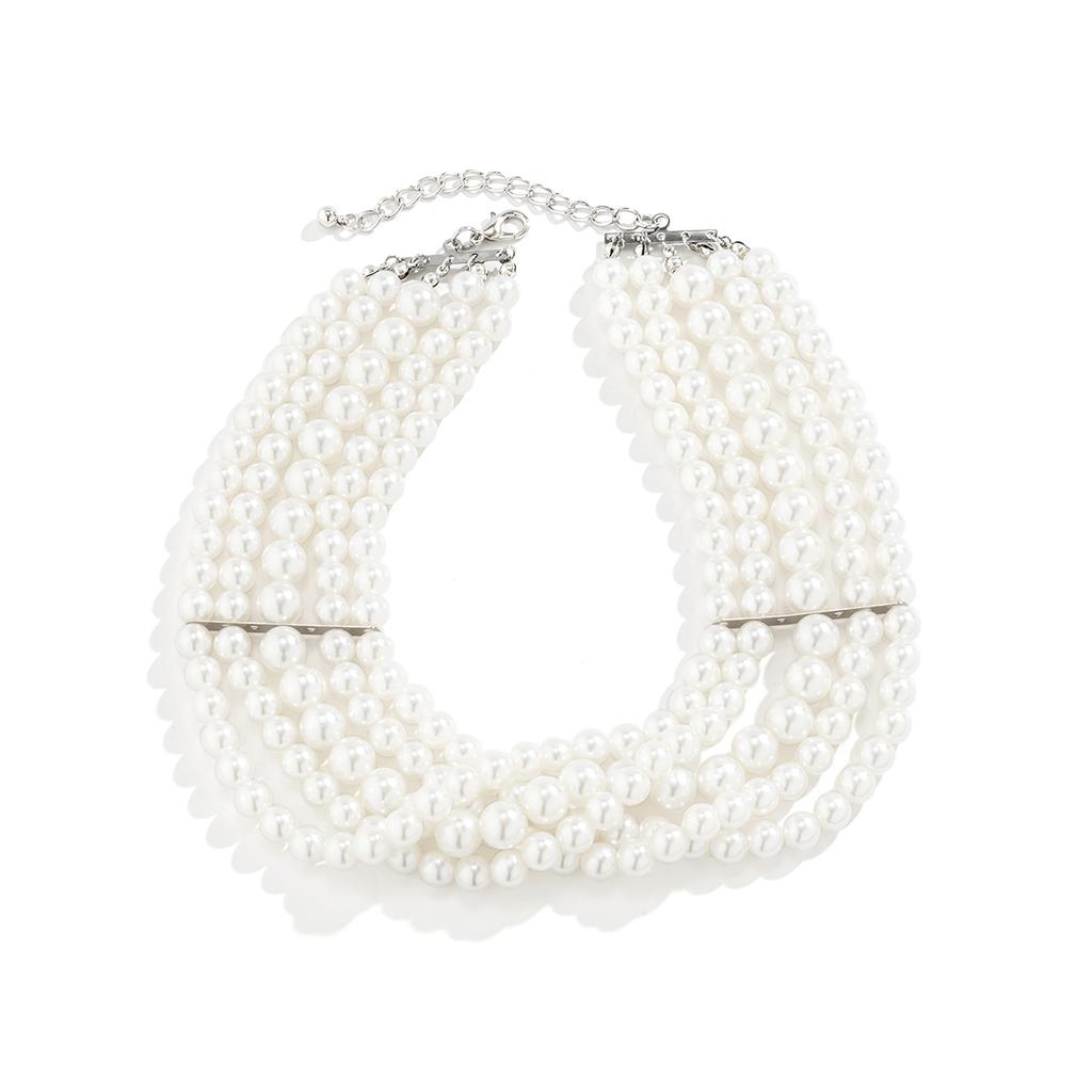 Vintage Imitation Pearl Multi-Layer Necklace Oval Beasds Choker Elegant Collar for Women's Chain Jewelry Accessories Party Gift
