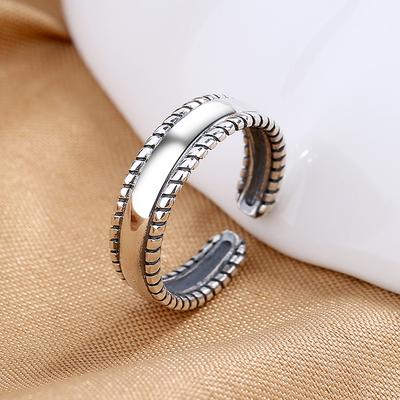 S925 Plain Silver Ring Retro and Old Twist Edge Tail Ring Personalized Opening Plain Ring Foot Ring Guochao Tail Ring Women's Silver Jewelry