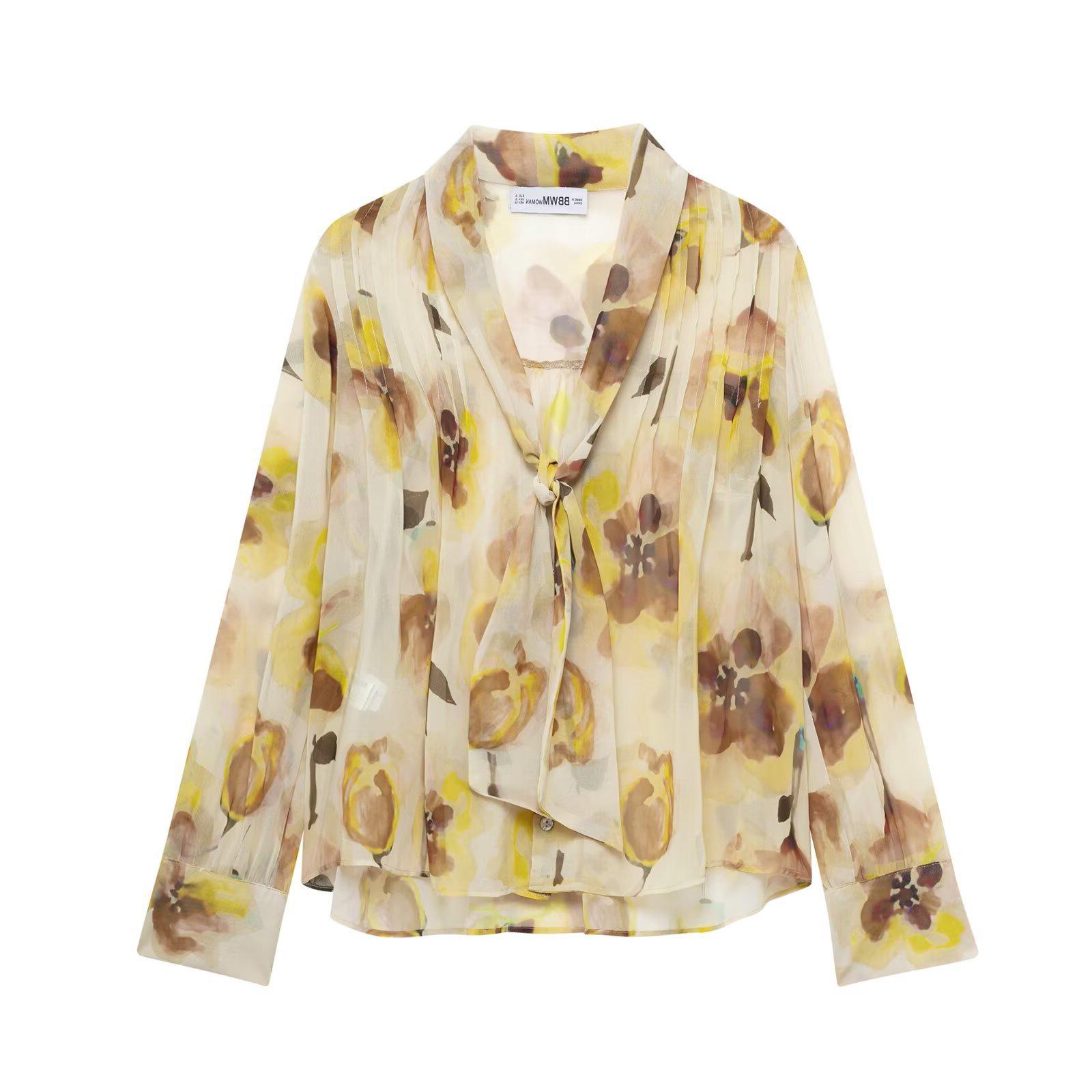 

TAOP&ZA Women s Elegant Retro Floral Print Shirt - Spring/Summer Collection M