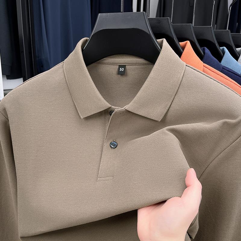 Men S Cotton Long Sleeve Polo Shirt Solid Color Casual Business Top